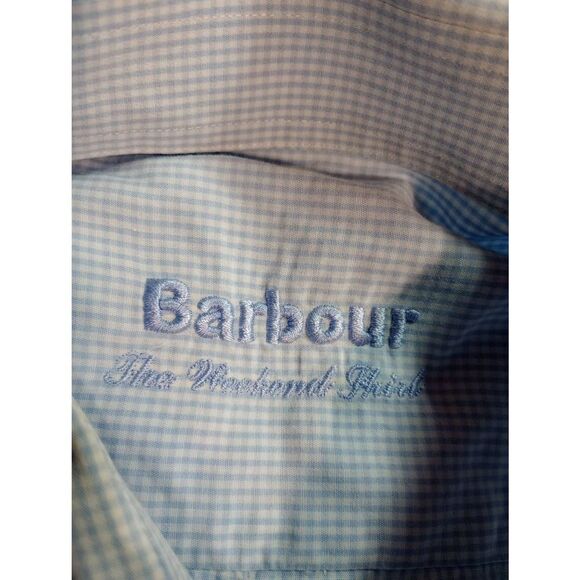 Barbour Shirt Men's Large Blue White Button Front Long Sleeve Preppy Gender Reve - Picture 7 of 9